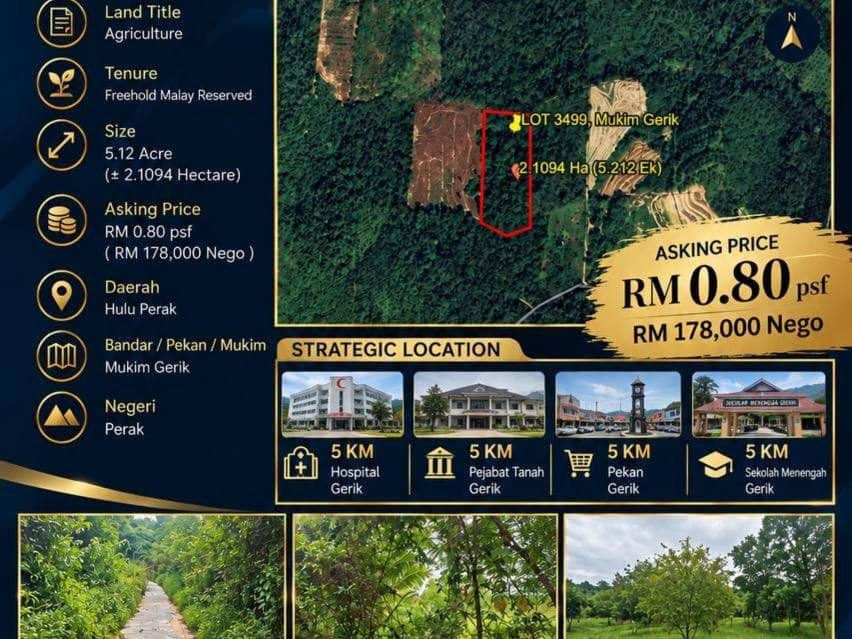 Tanah Pertanian 5.12 Ekar Freehold Kampung Air Betang Gerik